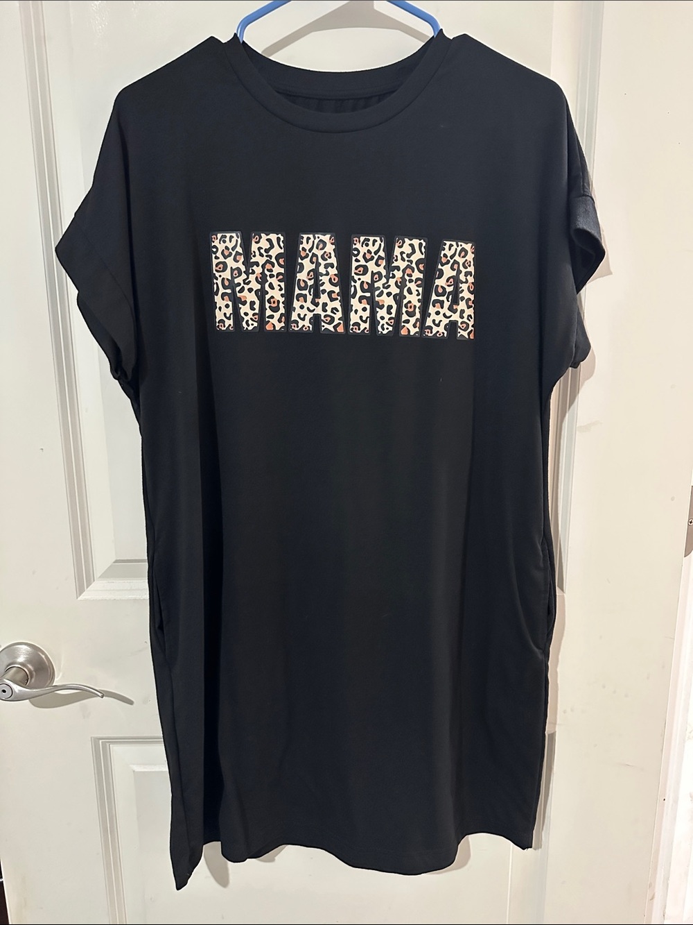 Source Unknown Black Midi Dress with Leopard Print Block Lettering